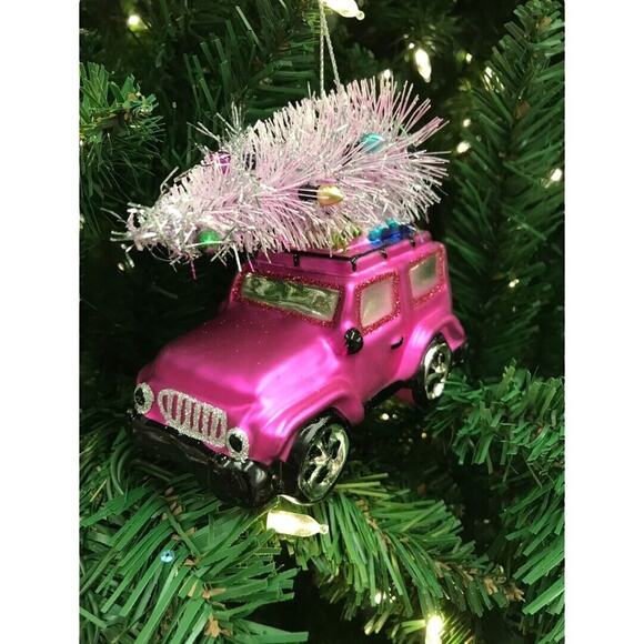 Jeep Christmas Ornament Purple Glass Bottle Brush Tree 4 Wheel Drive Auto - Picture 2 of 4